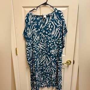 Anne Cole Teal and White Animal Print Swim Coverup